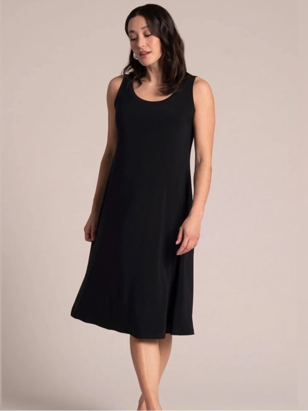 Sympli Nu Tank Lagenlook Dress Size 18 Slinky Jersey Black A Line Sleeveless - Picture 14 of 16